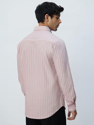 The Souled Store Slim-Fit Shirt: Lilac Stripes Men and Boys Long Sleeves Collared Neck Buttonfront Striped Regular Fit Lightweight All-Season Cotton Shirt