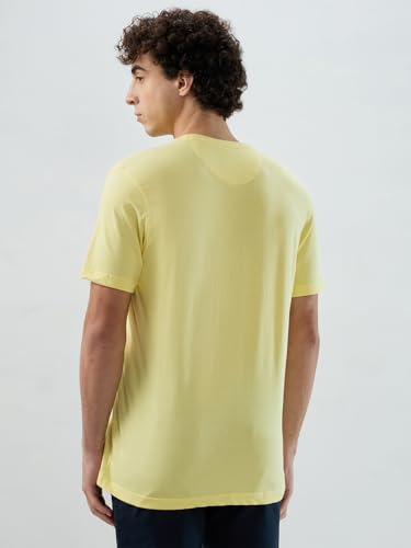 Raymond Men Regular Fit Solid Pattern Pure Cotton Crew Neck Half Sleeve Casual T-Shirt Yellow