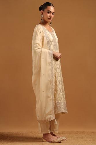 Soch Womens Beige Brocade Ethnic Motifs Salwar Suit With Sequins