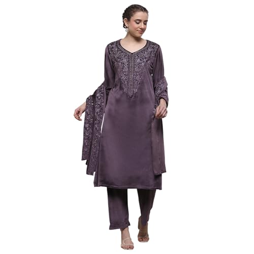 Biba Women Lavender Polyester Straight Dyed Suit Set_32
