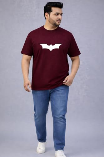 THE SOUTH STORE Men's Maroon Round Neck Half Sleeve Printed Plus Size T-Shirt | Batman