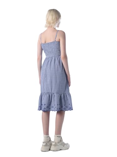 ONLY Women's Checked Fit and Flare Blue Dress