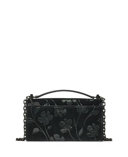 kate spade new york womens Deco Mini Leather Flap Chain Crossbody, Black Suede, One Size
