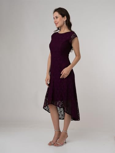 Zink London Women's Wine Colored Lace Round Neck Midi Dress