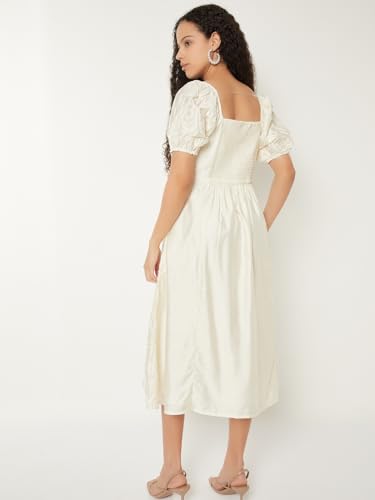 Max Kalki x Max Women Embroidered A-line Midi Dress (White_XL)