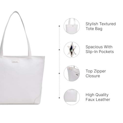 Fastrack Stylish Textured Tote Bag for Women | Trendy Casual Bag for Ladies, Women, Girls | Everyday College Bag Made of High-Quality Faux Leather (White)