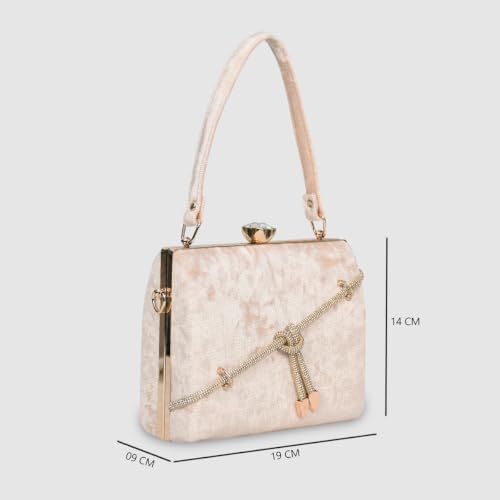 ESBEDA Rosegold Color Crystal Belt Top Handle Clutch
