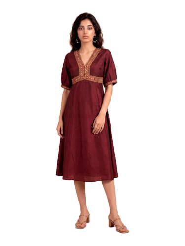 Aarke Ritu Kumar Wine Plum Tree Midi Dress with Belt