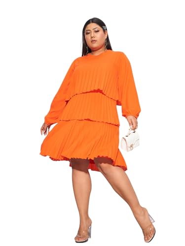 Sassafras Curve Women's Heavy Georgette Above The Knee Tiered Skater Dress (SFDRSS12182_Orange_4XL)