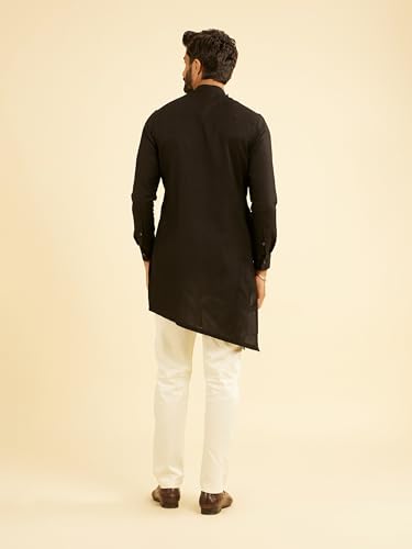 Manyavar Men's Cotton Asymmetric Mid Length Kurta(Black,XXXL)