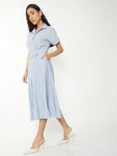 Max Women Striped Shirt Dress (Blue_S)