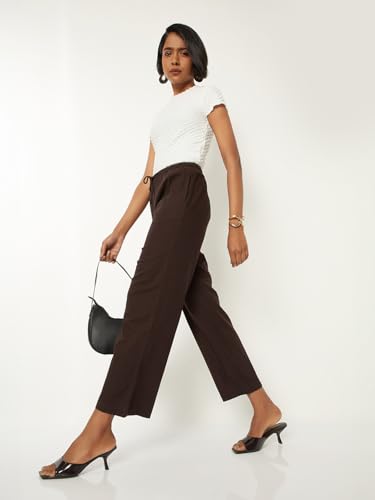 Max Women Solid Wide Leg Trousers (Brown_XL-XXL)