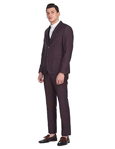 Men Wine Reversible Waistcoat Three Piece Suit