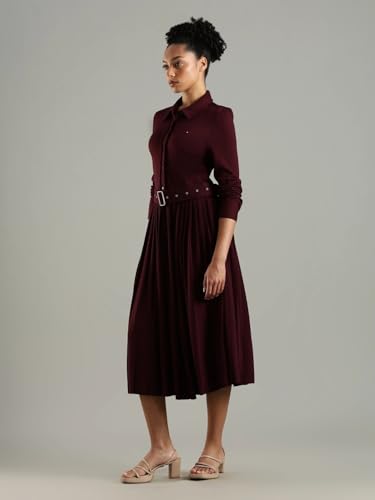 Viscose Spread Collar Midi Dress