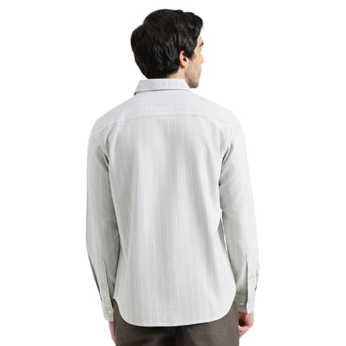 United Colors of Benetton Regular Fit Spread Collar Striped Shirt (Size : M) - 26P5ST140OXFI901 Grey
