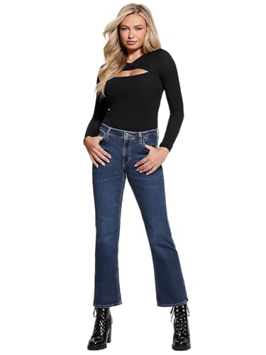 GUESS Women's Black Modal Solid Regular Fit Boat Neck Full Sleeve Top