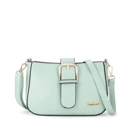 Fastrack Solid Sling Bag For Women, Girls and Ladies | with Buckle Accent and Zipper Closure | Detachable Sling Strap | Slings For Casual Carry | Ladies Purse Handbag, Green