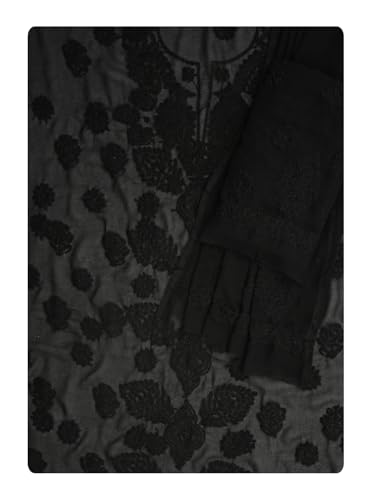Ada Hand Embroidered Lucknowi Chikankari Unstitched Georgette Dress Material Suit Piece with Dupatta for Women 01A834692 Black
