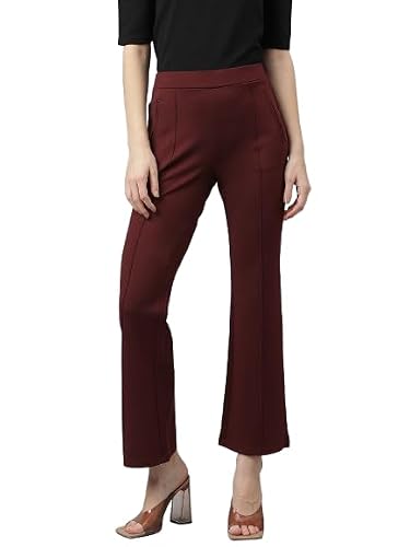 Latin Quarters Women Maroon Solid High Rise Casual Flare Pant_XL