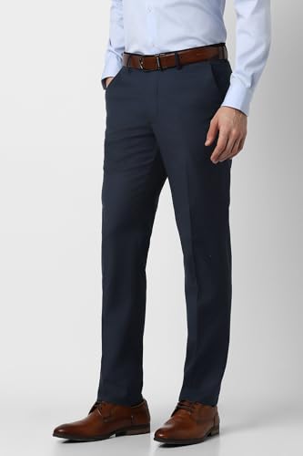 Men Navy Textured Formal Trousers