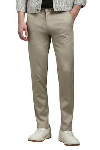 Men Beige Smart Fit Solid Flat Front Casual Trousers