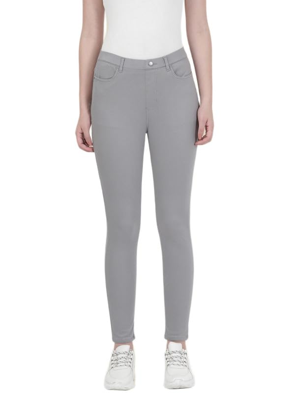 GO COLORS Soft Cotton Blend Jeggings Ankle Length for Women| Breathable, Mid Rise, Ebony Grey