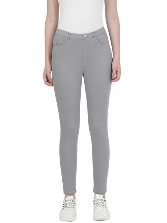 GO COLORS Soft Cotton Blend Jeggings Ankle Length for Women| Breathable, Mid Rise, Ebony Grey
