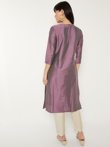 Max Women Embroidered Straight Kurta (Purple_M)