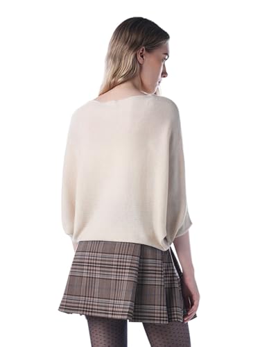 ONLY Women's Solid Oversized Fit Beige Sweater