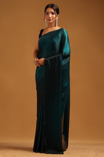 Soch Womens Turquoise Blue Organza Geometric Saree With Stone Work