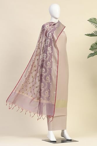 BIBA Women Mauve Chanderi Unstitched Suit Set_FREE SIZE