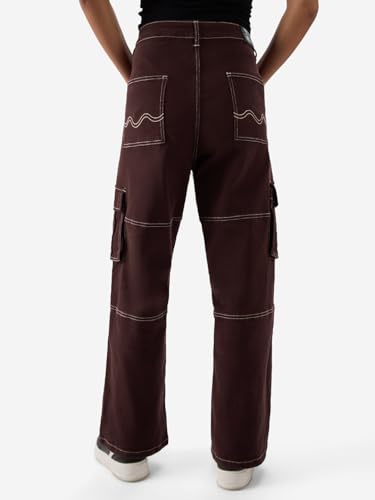 The Souled Store TSS Originals: Copper Women and Girls Straight Fit Cotton Cargo Jeans Women Jeans Bottoms Casual Lounge Pants Fashionable Outdoor Comfy Stretchy Breathable Lightweight Stylish Wide