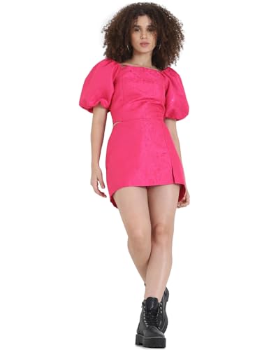 ONLY Women Self Design Polyester Pink Mini Skort
