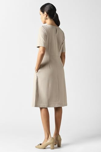 Women Beige Print Knee Length Formal Dress