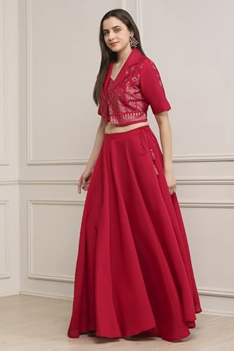Biba Women Fuchsia Viscose Rayon Kalidar Lehenga Set_34