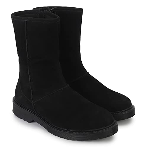 YOHO Black Boot For Women Stylish and Comfortable| Mid Ankle Boot and Anti Skid Sole |Trendy, Zipper Casual Boots for Womens, Outdoor and Holiday Outings| Size-6