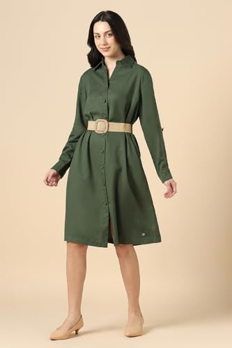 Women Green Solid Casual Dress