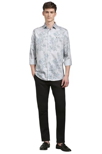 Louis Philippe Men Grey Slim Fit Print Full Sleeves Casual Shirt