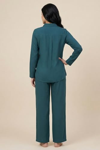 Zivame Mock Linen Woven Loungewear Set,Green