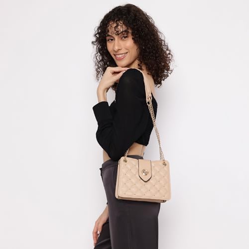 Chic Studded Quilted Sling Bag for Women | Crossbody with Zipper & Magnetic Button Closure, Metallic-Detail Strap & Utility Pocket | Stylish Everyday Shoulder Bag for College & Casual Outings