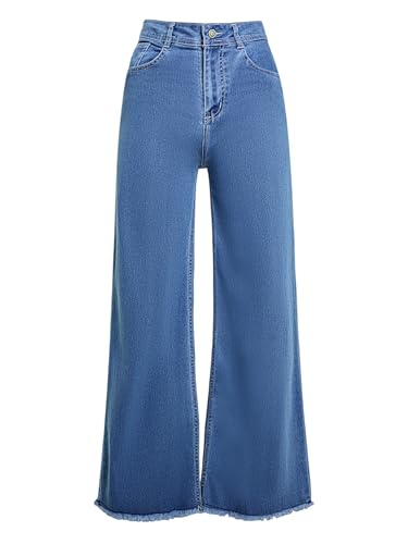 Miss Chase Women's Wide-Leg High-Rise Regular-Length Stretchable Denim Jeans (MCAW25DEN62-54-456-36, Cornflower Blue, 36)