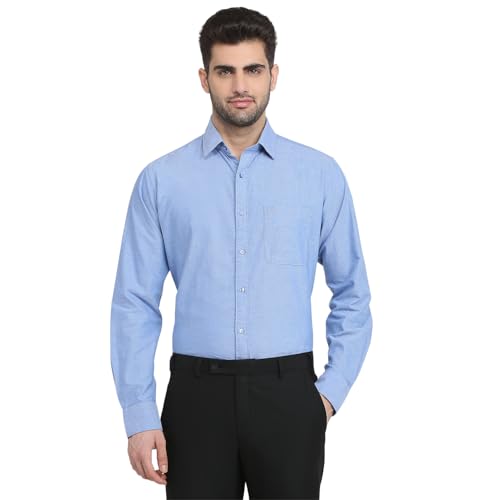 Raymond Men Slim Fit Oxford Pattern Pure Cotton Regular Collar Full Sleeve Casual Shirt Blue