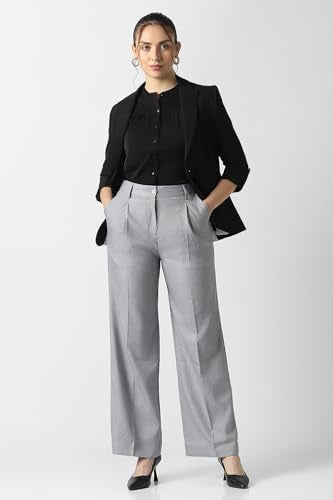 Women Grey Textured Formal Trousers