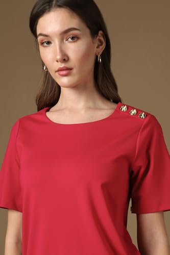 Women Red Solid Knee Length Casual Dress