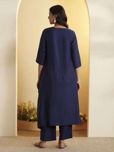 BIBA 88% Viscose 12% Silk Solid Work Wear Kalidar Kurta With Palazzo