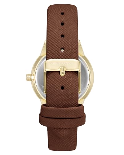 Nine West Women's Analog Watch, Saffiano Faux Leather Strap, Vegan Leather Strap, Limited Movement, Scratch-Resistant, Gold-Tone Dial, NW/3080