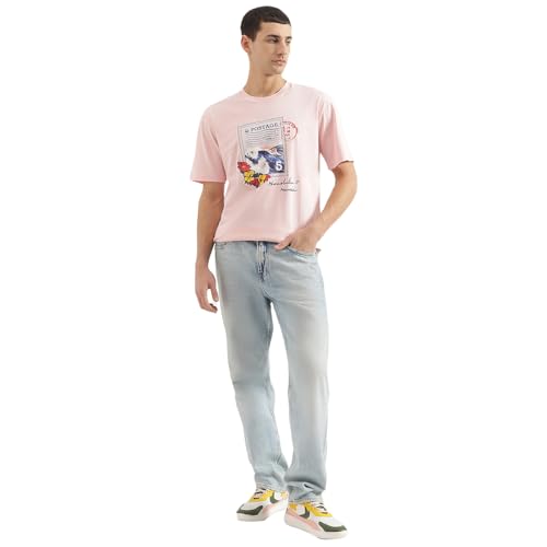 UNITED COLORS OF BENETTON Boxy Fit Round Neck Printed T-Shirt (Size: XL)-25P3099J3420I902 Pink