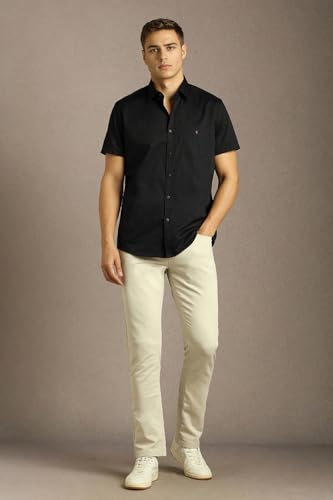 Men Black Solid Half Sleeves Casual Shirt