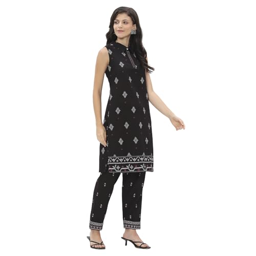 Rangriti Women's Rayon Blend Kurta Set (CRDST19240SS25BLK_Black