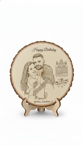 Natural Wooden Slice Photo Frame | 5 Inch Custom Photo Gift Item | Laser Engraved Natural Wood Slice with Stand | Handmade Personalized Gift for Pre-wedding Ceremony